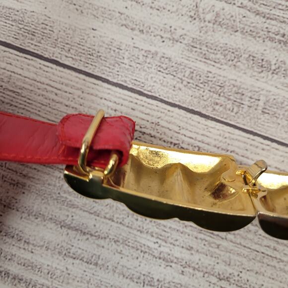 Vintage 80s Red Snake Skin 1" Belt with Gold Buckle, Adjustable M/L - Picture 6 of 8